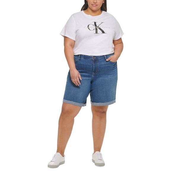 Calvin Klein Jeans Bermuda Cuffed Blue Denim Shorts Raw Hem NWT Plus Size 24W - Picture 4 of 11